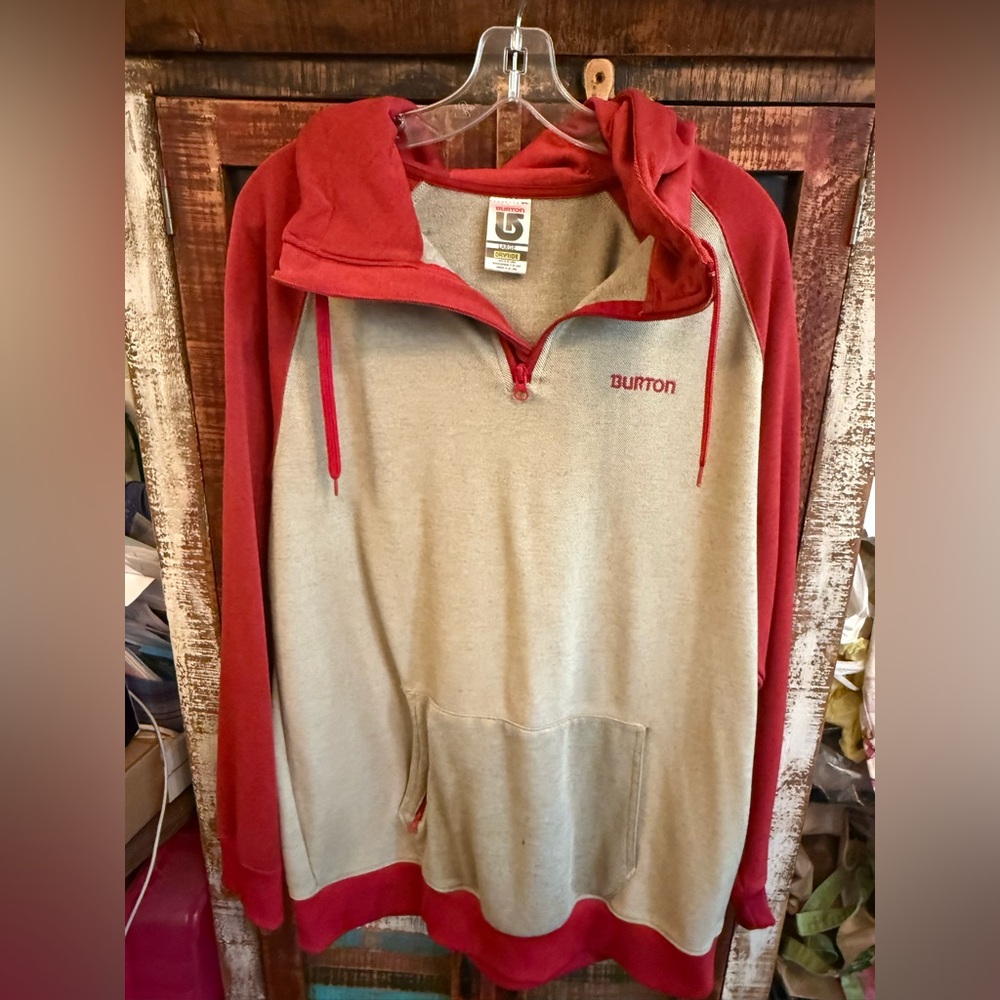Burton Men's Hoodie in Red and Taupe/Beige